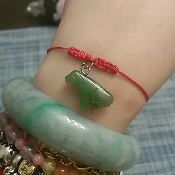 Natural Canadian Nephrite Jade Red Cord Bracelet - Picture 3 of 8